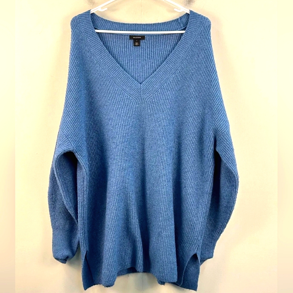 Halogen Sz L Women V Neck Knot Sweater